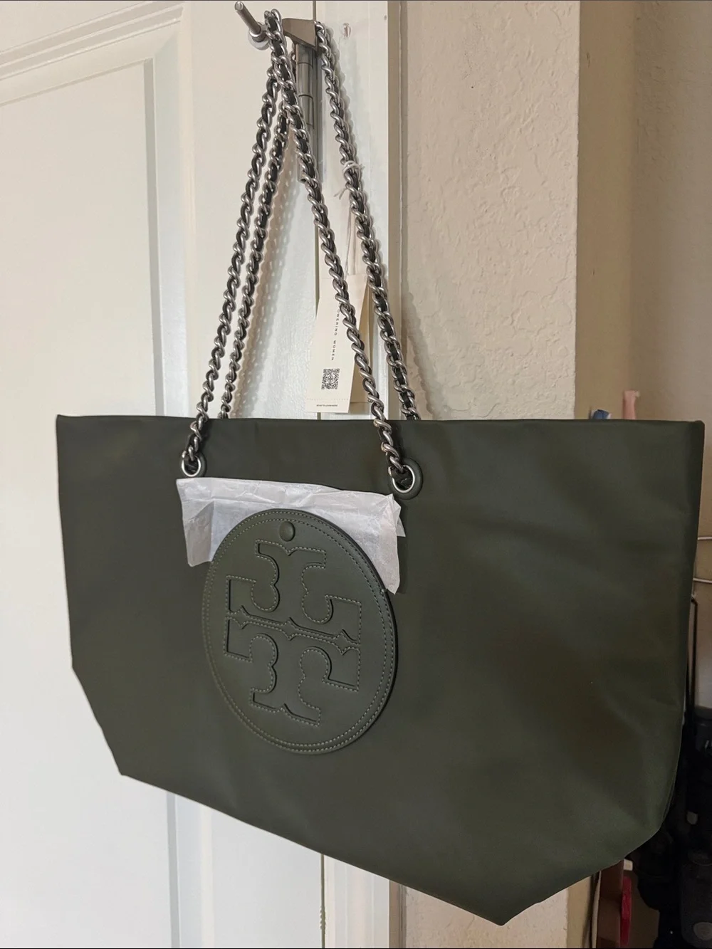 Tory Burch Olive Green Logo Chain-Handle Tote